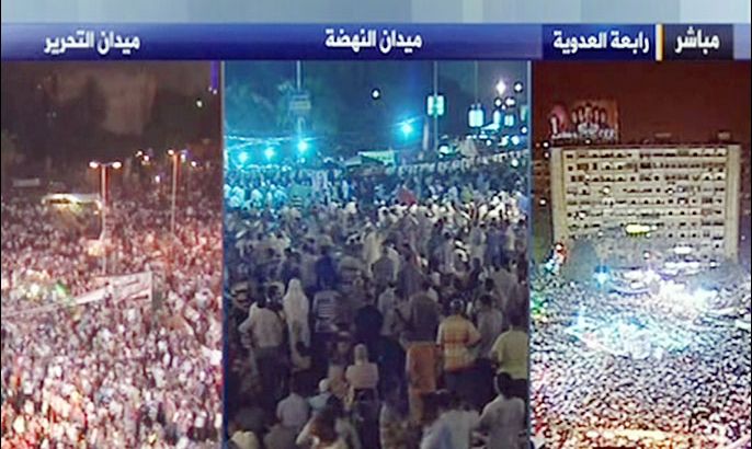 التظاهرات في كل من ميدان ( رابعة العدوية والنهضة والتحرير ) بمصر