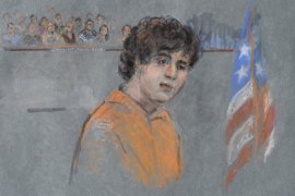 epa03783394 An artist's drawing of Dzhokhar Tsarnaev during his arraignment on 30 federal charges stemming from the events surrounding the Boston Marathon Bombing, in the Joseph Moakley Federal Court House in Boston, Massachusetts, USA, 10 July 2013. Tsarnaev plead not guilty to all 30 charges against him. About 30 victims and relatives of people wounded or slain in the bombings were present for the arraignment. EPA/MARGARET SMALL