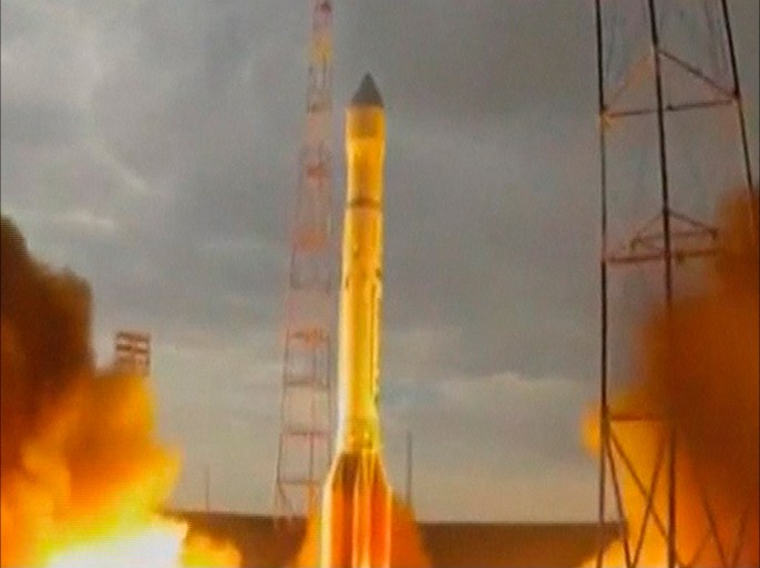 A still frame taken from a video shows the launch of an unmanned Russian Proton-M booster rocket, in Baikonur July 2, 2013. The rocket carrying three navigation satellites crashed shortly after lift-off from the Russian-leased Baikonur launch facility in Kazakhstan on Tuesday, spilling its highly toxic propellant. Television showed footage of the Proton-M booster rocket veering off course seconds after lift-off. It fell apart in flames in the air and crashed in a big ball of fire near the launch pad. There were no reported injuries. REUTERS/Pool via Reuters TV (KAZAKHSTAN - Tags: SCIENCE TECHNOLOGY) FOR EDITORIAL USE ONLY. NOT FOR SALE FOR MARKETING OR ADVERTISING CAMPAIGNS. NO THIRD PARTY SALES. NOT FOR USE BY REUTERS THIRD PARTY DISTRIBUTORS