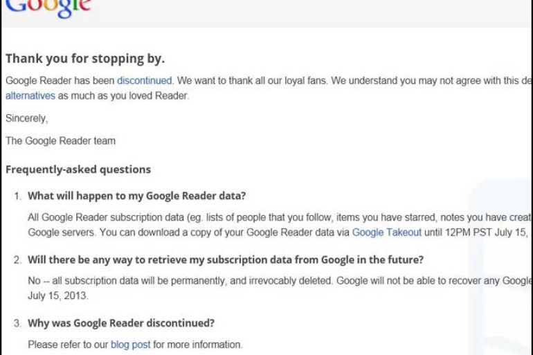 إغلاق غوغل ريدر Google Reader --- سكرين شوت