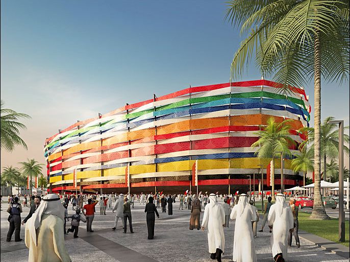 epa02483083 A handout image made available by the Qatar 2022 FIFA World Cup Bid Committee on 06 December 2010, shows a general view of the proposed new Al-Gharafa Stadium in Doha, Qatar, venue of the FIFA 2022 World Cup soccer tournament. The existing 21,175 capacity Al-Gharafa stadium will be expanded to 44,740 seats using modular elements forming an upper tier. EPA/QATAR 2022 WORLD CUP BID COMMITTEE HO EDITORIAL USE ONLY/NO SALES