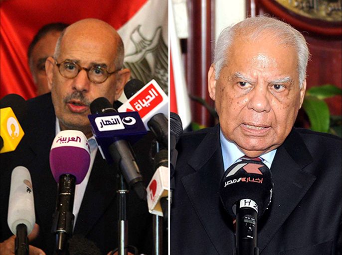 EPA : Right The newly appointed Minister of Finance Hazem Beblawi - Mohammed El-Baradei
