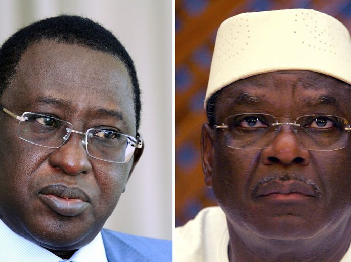 This combination of two file pictures shows (at L) Malian presidential candidate, Soumaila Cisse, on January 18, 2013 in Dakar, and (at R) Malian presidential candidate Ibrahim Boubacar Keita, dubbed IBK, on May 1, 2007 in Bamako. Mali's Mali's presidential election will go to a second round on August 11, the government announced on August 2, 2013 with no candidate getting a majority in the landmark poll, called to bring in a new era of stability after a coup plunged the country into chaos. Figures for Sunday's ballot announced on live television showed former prime minister Ibrahim Boubacar Keita in the lead with 39.2 percent of the vote, with his main rival Soumaila Cisse trailing on 19.4 percent.