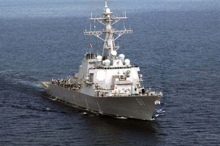 The guided-missile destroyer USS Ramage is seen operating in the Arabian Gulf in this handout picture taken on November 15, 2006. Ramage is one of four U.S. destroyers currently deployed in the Mediterranean Sea equipped with long-range Tomahawk missles that could potentially be used to strike Syria, according to officials.