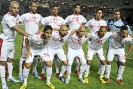 Tunisia's national football team poses before their FIFA 2014 World Cup qualifying match against Sierra Leone on March 23, 2013 at the Rades stadium in Tunis. Tunisia won 2-1.