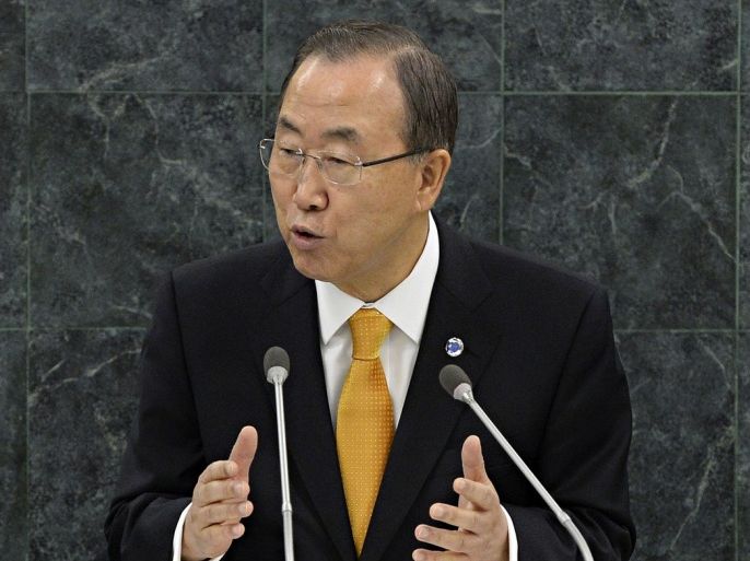 U.N. Secretary General Ban Ki-moon speaks during the 68th United Nations General Assembly on Tuesday Sept. 24, 2013 in New York.