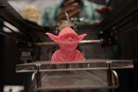 A sample object, printed with a 3D printer, is on display during the 'Inside 3D Printing' conference and exhibition in New York on April 22, 2013. The exhibition, which runs April 22-23, features tutorials and seminars offering blueprints on how to invest and utilize 3D printing in coming years, as well as leading manufacturers and developers displaying their latest 3D printers and services.