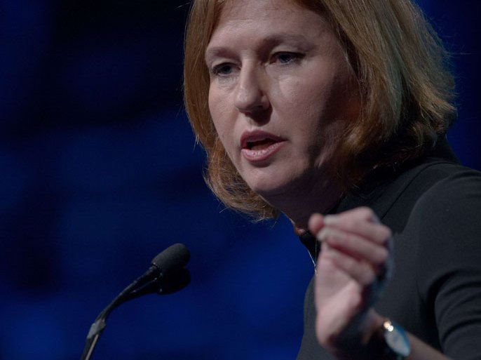 : Israeli Justice Minister and chief negotiator with the Palestinians Tzipi Livni addresses the 4th National J Street Conference in Washington on September 28, 2013. AFP PHOTO/Nicholas KAMM