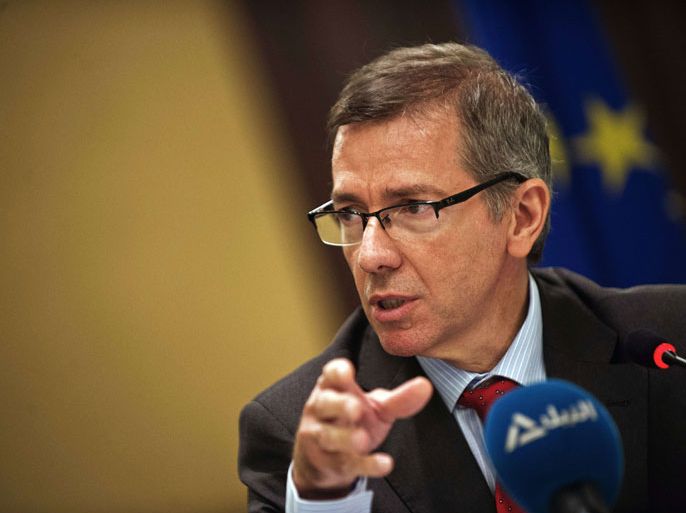 EGYPT : European Union Special Representative (EUSR) for the Southern Mediterranean, Bernardino Leon speaks during a press conference on September 19, 2013 in Cairo, Egypt. A European Union delegation led by Leon arrived in Cairo for talks with Egyptian officials about the country's political situation. AFP PHOTO/GIANLUIGI GUERCIA