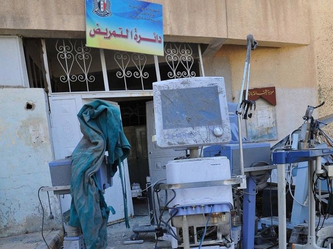 A view shows damaged medical equipments at Raqqa national hospital, hit by what activists said was a Syrian Air Force fighter jet loyal to President Bashar al-Assad in Raqqa province, eastern Syria June 20, 2013. Picture taken June 20, 2013.