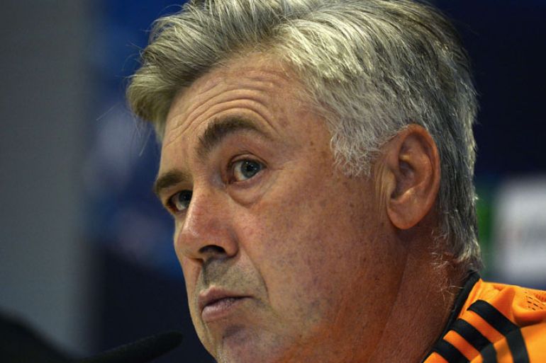 Real Madrid's Italian coach Carlos Ancelotti gives a press conference at Valdebebas training ground in Madrid on October 1, 2013, on the eve of the UEFA Champions League football match Real Madrid CF vs FC Copenhagen. AFP PHOTO/ PIERRE-PHILIPPE MARCOU