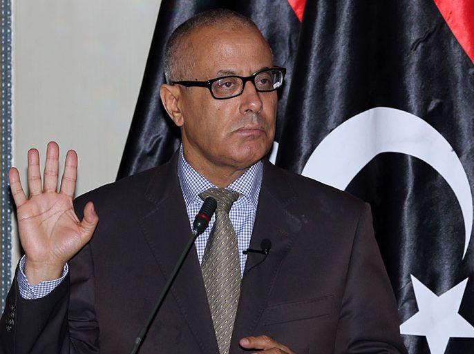 FILES) This file photo taken on on July 29, 2013 shows Libyan Prime Minister Ali Zeidan at a press conference in Tripoli.