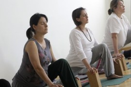 Pregnant women attend a yoga class in Madrid March 17, 2009.