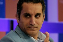 FILES) A file picture taken on May 15, 2013 shows Egyptian satirist and television host Bassem Youssef gesturing during the annual Arab Media Forum in Dubai