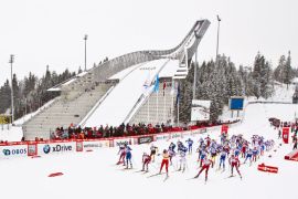 epa03948292 (FILE) A file picture dated 17 March 2013 shows an overview of the Holmenkollen Ski Arena during the women's 30km race of the Cross Country Skiing World Cup in Oslo, Norway. The Norwegian capital Oslo on 13 November 2013 formally confirmed its intent to host the 2022 Winter Olympics, one day before the application deadline expires. The Holmenkollen Ski Arena is expected to be one of the main venues. EPA/VEGARD GROTT NORWAY OUT
