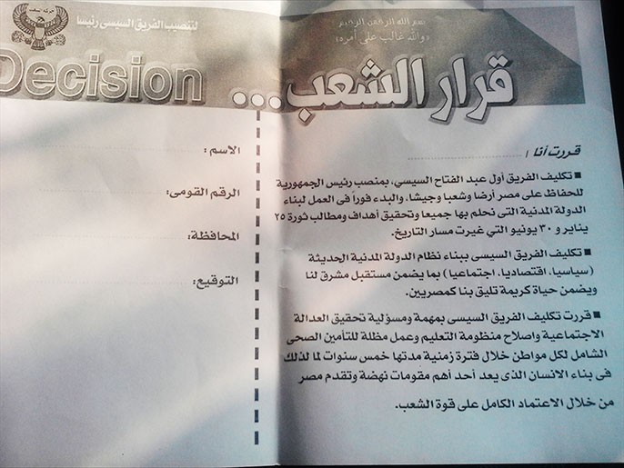 نموذج الاستمارة الخاصة بحملة تعيين السيسي رئيسا (الجزيرة نت)
