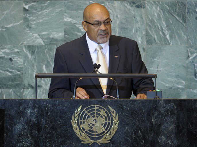 Desire Delano Bouterse, President of the Republic of Suriname speaks during the general debate at the 66th session of the United Nations General Assembly at United Nations headquarters in New York, New York, USA, 22 September 2011. World leaders have been gathering this week in New York for the annual meeting of the UN General Assembly, which will focus on post-Gaddafi Libya and the Palestinians' bid for statehood, amongst other issues. EPA/PETER FOLEY