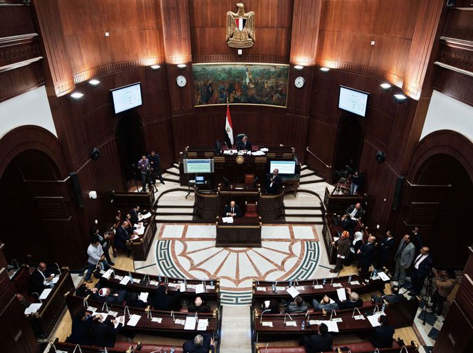 EGYPT : Members of the Egyptian constitutional panel vote on a new constitution at the Shura council in downtown Cairo on November 30, 2013. The new constitution is intended to pave the way for a return to elected rule after July's military overthrow of Islamist president Mohamed Morsi