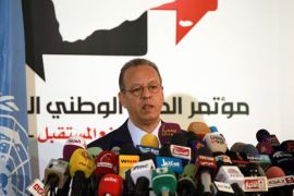 Jamal Benomar, UN envoy to Yemen, speaks during a press conference conference in Sanaa December 24, 2013. Yemeni political parties have signed a document pledging a "just solution" that would grant some autonomy to the south in the face of secessionist demands, state news agency Saba reported. The dialogue is part of a transition backed by the United Nations and the Gulf countries which saw President Ali Abdullah Saleh step down after 33 years in power following massive Arab Spring-inspired protests in the region's poorest country. AFP PHOTO/ MOHAMMED HUWAIS