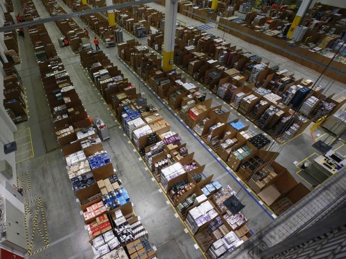 A general view of the storage hall at the 70,000 square metre warehouse floor in Amazon's new distribution center in Brieselang, near Berlin November 28, 2013. REUTERS/Tobias Schwarz