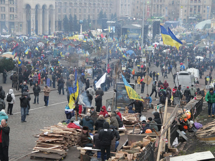 مظاهرات الاحتجاج في كييف ضد الحكومة دخلت أسبوعها الرابع (الجزيرة)