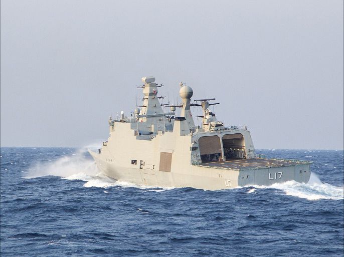 A handout picture taken on December 29, 2013, and released by Norwegian Armed Forces, shows a Danish naval vessel. Four Danish and Norwegian vessels are in the Mediterranean sea waiting for the final order to head to Syria to help in the removal of chemical weapons. The year-end deadline was the first key milestone under a UN Security Council-backed deal arranged by Russia and the United States that aims to wipe out all of Syria's chemical arms by the middle of 2014. AFP PHOTO/Lars Magne Hovtun/NORWEGIAN ARMED FORCES