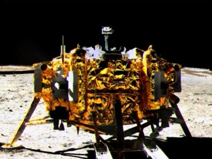 MOON, -, SPACE : This screen grab taken from a CCTV footage shows a photo of the Chang'e-3 probe lander taken by the Jade Rabbit moon rover on December 15, 2013. China's Jade Rabbit rover vehicle sent back photos from the moon after the first lunar soft landing in nearly four decades marked a huge advance in the country's ambitious space programme. The Yutu, or Jade Rabbit, was deployed at 4:35 am (2035 GMT Saturday), several hours after the Chang'e-3 probe landed on the moon, said the official news agency Xinhua. CHINA OUT AFP PHOTO / CCTV ----EDITORS NOTE---- RESTRICTED TO EDITORIAL USE - MANDATORY CREDIT "AFP PHOTO / CCTV " - NO MARKETING NO ADVERTISING CAMPAIGNS - DISTRIBUTED AS A SERVICE TO CLIENTS