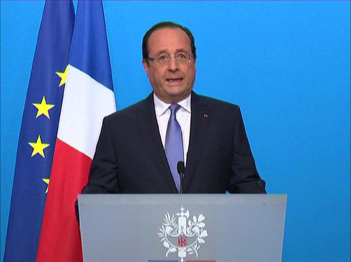 President Francois Hollande speaks from the Elysee Palace in Paris in this still image taken from video December 5, 2013. Hollande said on Thursday a French-led military operation to protect civilians in the Central African Republic would be