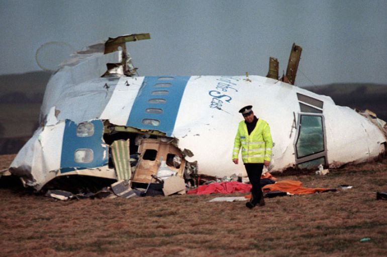 lockerbie, Scotland, UNITED KINGDOM : A file picture taken in Lockerbie, Scotland, on December 22, 1988, shows the wreckage of Pan Am flight 103 aircraft that exploded killing all 259 people aboard. British Prime Minister David Cameron on Saturday December 21, 2013, expressed Britain's "unconditional admiration" for the families of the victims of the Lockerbie bombing on the attack's 25th anniversary. AFP PHOTO / ROY LETKEY/FILES