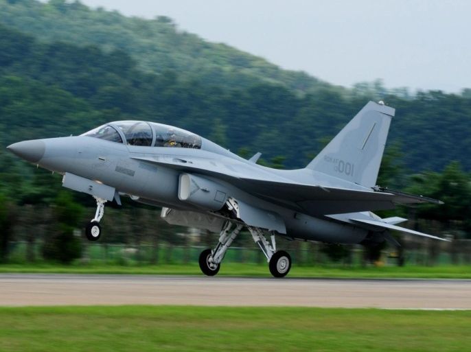 An undated picture made available on 12 December 2013 shows FA-50 jet, a light attack variant of the T-50 Golden Eagle supersonic trainer co-developed by Korea Aerospace Industries (KAI) and Lockheed Martin, taking off from an airfield at an undisclosed location. KAI on 12 December 2013 announced it has signed a 1.1 billion dollars (800 million euros) deal to export 24 FA-50 jets to Iraq. The Iraqi version of the FA-50, named the T-50 IQ, is armed with air-to-air and air-to-surface missiles and machine guns, as well as precision-guided bombs, such as joint direct-attack munitions and censure-fused weapons, Yonhap News Agency reports. EPA/YONHAP SOUTH KOREA OUT