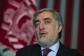 Afghanistan politician and candidate for the upcoming presidential election, Abdullah Abdullah addresses a press conference in Kabul on January 26, 2014. Afghanistan is due to held a presidential and provincial council election in April. AFP PHOTO/JOHANNES EISELE