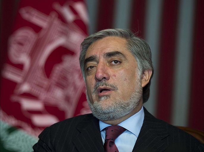 Afghanistan politician and candidate for the upcoming presidential election, Abdullah Abdullah addresses a press conference in Kabul on January 26, 2014. Afghanistan is due to held a presidential and provincial council election in April. AFP PHOTO/JOHANNES EISELE