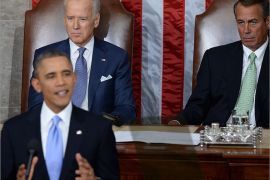 Washington, District of Columbia, UNITED STATES : US Vice President Joe Biden (L) and House Speaker John Boehner listen to President Barack Obama deliver his State of the Union address before a joint session of Congress on January 28, 2014 at the US Capitol in Washington. AFP PHOTO/Jewel Samad