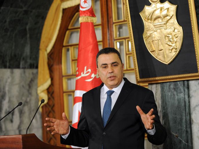 Tunisia new Prime Minister Mehdi Jomaa speaks to the press after the new government presentatrion ceremony on Januay 25, 2014 in Carthage Palace in Tunis. Jomaa announced Saturday he had failed to reach a consensus on a new cabinet due to oversee the run-up to fresh elections. . AFP PHOTO/FETHI BELAID