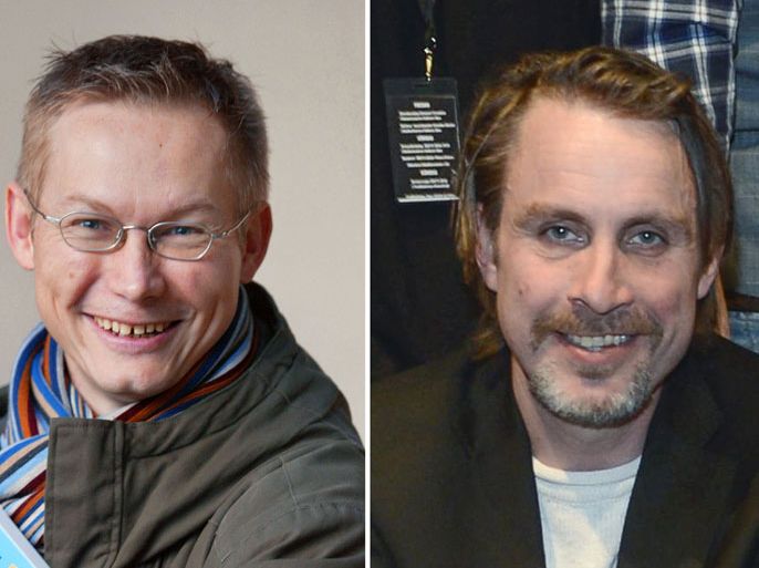A combo made on January 8, 2014 shows a portrait of Swedish journalist Magnus Falkehed (L) taken in Paris on December 09, 2003 and a portrait of Swedish photographer Niclas Hammarstrom (R) taken in Stockholm on March 23, 2013. Magnus Falkehed and Niclas Hammarstrom, who were reported missing in Syria since November 2013, have been released Sweden's ambassador to Syria and Lebanon announced on January 8, 2014. AFP PHOTO JACQUES DEMARTHON/TT NEWS AGENCY/LEIF R JANSSON