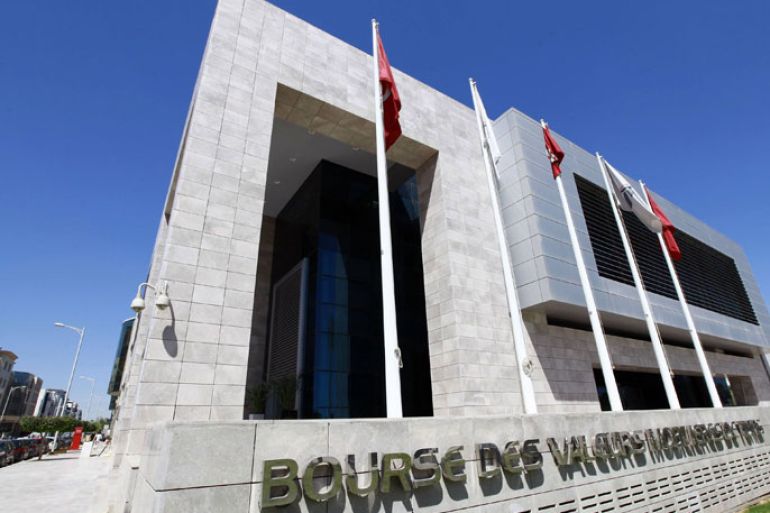 general view of the Tunis Stock Exchange is seen in Tunis May 7, 2013. The last two years have not been kind to Tunisia's economy. The official inflation rate hit a five-year high of 6.5 percent in March, while the International Monetary Fund estimates Tunisia will post a big deficit in trade of goods and services of 7.3 percent of gross domestic product this year; it predicts GDP growth in 2013 of 4.0 percent, not enough to make much dent in poverty and unemployment. The stock market was hit in February by the assassination of opposition politician Chokri Belaid, which ignited the worst street violence since the revolution. Elections expected towards the end of this year will involve fresh uncertainty. Picture taken May 7, 2013. REUTERS/Anis Mili (TUNISIA - Tags: BUSINESS POLITICS)