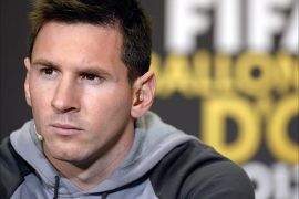 epa04018960 FC Barcelona's Argentinian striker Lionel Messi, one of the nominees of the FIFA Men's World Player of the Year Award, attends a press conference of the FIFA Ballon d'Or awarding ceremony at the Kongresshaus in Zurich,