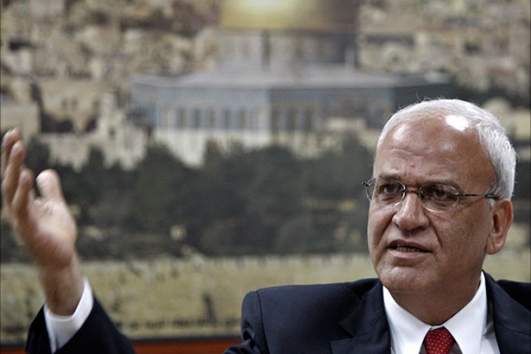 epa02509366 (FILE) A file photo dated 23 November 2010 shows Saeb Erakat, top Palestinian negotiator, speaking during a press conference at his office in the West Bank town of Ramallah. The Palestinians will in early January ask the United Nations Security Council to recognize an independent Palestinian state, a senior Palestinian official announced on 29 December. Chief Palestinian negotiator Saeb Erekat told reporters in the West Bank town of Jericho that the Palestinians plan to submit the proposal to the security council by early January, demanding