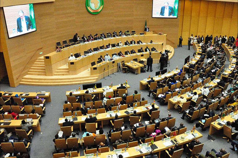 A general view taken during the opening session of the African Union (AU) on January 30, 2014 at the AU headquarters in Addis Ababa. Mauritanian President Mohamed Ould Abdel Aziz took over as African Union chairman on Thursday, replacing Ethiopian Prime Minister Hailemariam Desalegn in the one-year post. Aziz, in his opening speech, congratulated Hailemairan "for the remarkable work accomplished during his tenure," adding that "he has contributed brilliantly to strengthen the role of Africa on both continental and international levels". AFP PHOTO/Samuel GEBRU