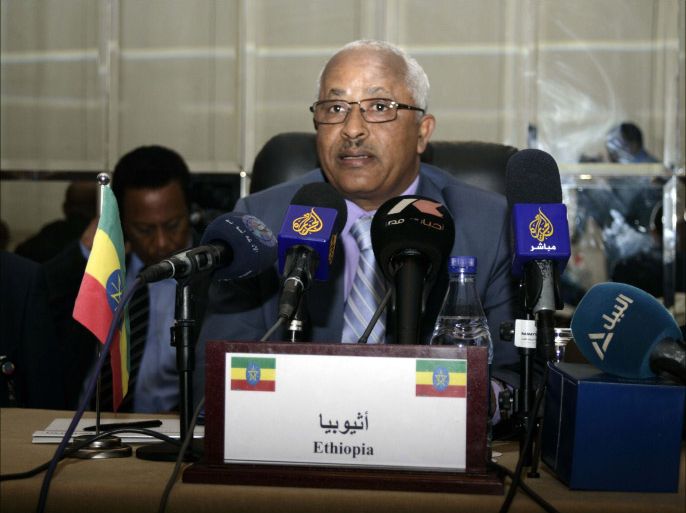 Ethiopia's Water Minister Alemayehu Tegenu speaks during tripartite talks about Ethiopia's Great Renaissance Dam on January 4, 2014 in the Sudanese capital, Khartoum. The talks are being attended by the irrigation ministers of Ethiopia, Egypt and Sudan and are set to last for three days. AFP PHOTO EBRAHIM HAMID