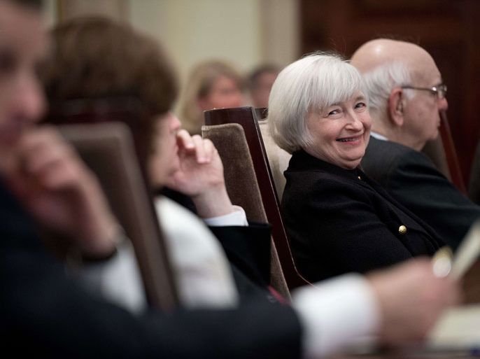 NK013 - Washington, District of Columbia, UNITED STATES : (FILES): This December 16, 2013 file photo shows US Federal Reserve vice-chair Janet Yellen attending a ceremony marking the centennial of the founding of the Federal Reserve in Washington, DC. The US Senate confirmed Federal Reserve vice chair Janet Yellen to be the new head of the world's most powerful central bank on January 6, 2014, the first woman ever to lead the Fed. AFP PHOTO / Files / Nicholas KAMM