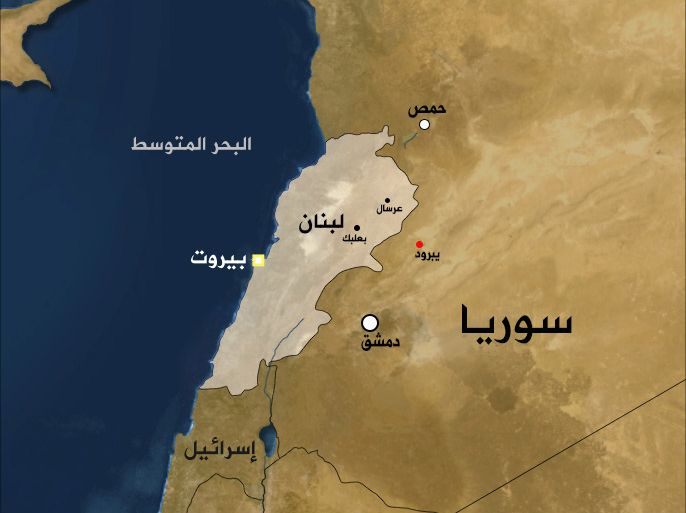 خريطة منطقة القلمون بين لبنان وسوريا