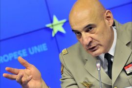 French Major General Philippe Ponties, named to head a European Union military operation in the Central African Republic, gestures during a press conference on February 13, 2014 at the EU Headquarters in Brussels.