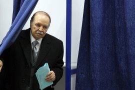 epa03490447 Algeria's President Abdelaziz Bouteflika comes out from a polling booth before casting his vote at a polling station in Algiers, Algeria, 29 November 2012