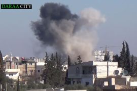 درعا :قصف حي طريق السد بطيران الميغ 10-2-2014