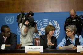 Kirsten Sandberg, center, chairperson of the U.N. human rights committee on the rights of the child, talks to committee members Maria Herczog, right, and Benyam Mezmur during a press conference at the United Nations headquarters in Geneva, Switzerland, Wednesday, Feb. 5, 2014. A U.N. human rights committee denounced the Vatican on Wednesday for adopting policies that allowed priests to rape and molest tens of thousands of children over decades, and urged it to open its files on the pedophiles and the churchmen who concealed their crimes. (AP Photo/Anja Niedringhaus)