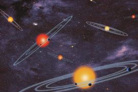This handout artist conception provided by NASA depicts multiple-transiting planet systems, which are stars with more than one planet. The planets eclipse or transit their host star from the vantage point of the observer. This angle is called edge-on. Our galaxy is looking far more crowded as NASA Wednesday confirmed a bonanza of 715 newly discovered planets circling stars other than our sun. Four of those new planets are in the habitable zones where it is not too hot or not cold. NASA’s Kepler planet-hunting telescope nearly doubled the number of planets scientists have discovered in the galaxy, pushing the figure to about 1,700. Twenty years ago, astronomers had not found any planets outside our solar system. (AP Photo/NASA)