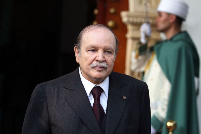 epa03394350 Algerian President Abdelaziz Bouteflika looks on after his meeting with the Qatari Prime Minister and Minister of Foreign Affairs, Sheikh Hamad Bin Jassim Bin Jabr Al-Thani (Not pictured) at Djenane El-Mufti residence in Algiers, Algeria, 11 September 2012. The Qatari Prime Minister arrived in Algiers for a one-day visit. EPA/MOHAMED MESSARA