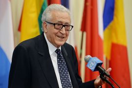 United Nations Special Envoy Lakhdar Brahimi talks to the media after briefing a Security Council meeting on Syria March 13, 2014 at UN headquarters in New York. AFP