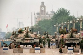 This photo dated June 6, 1989 shows the People's Liberation Army (PLA) tanks guarding a strategic Chang'an Avenue leading to Tiananmen Square. China's communist leaders are facing a year full of sensitive anniversaries that could stoke social tensions at a time when the country is already on edge amid the global economic crisis.